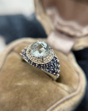 Contemporary Estate Aquamarine Sapphire & Diamond Ring 14K White Gold