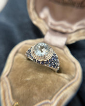 Contemporary Estate Aquamarine Sapphire & Diamond Ring 14K White Gold