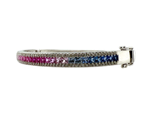 Rainbow Sapphire Bangle Bracelet 18K White Gold
