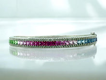 Rainbow Sapphire Bangle Bracelet 18K White Gold