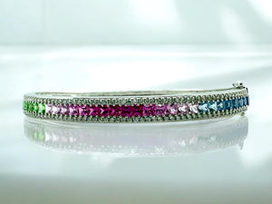 Rainbow Sapphire Bangle Bracelet 18K White Gold