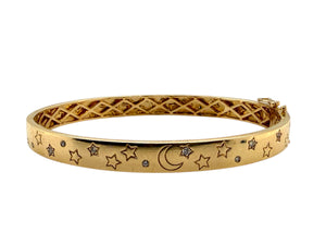 Moon & Star Diamond Bangle Bracelet 14K Yellow Gold