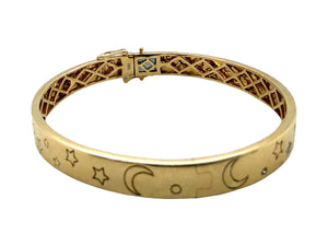 Moon & Star Diamond Bangle Bracelet 14K Yellow Gold