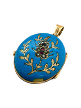 Vintage Blue Enamel Locket Pendant 14K Gold