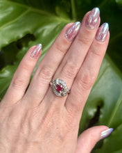Vintage 14k White Gold 1 Carat Ruby & Diamond Cocktail Ring
