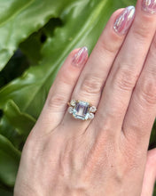 Vintage 4.5 Carat Aquamarine & Diamond Cocktail Ring 14K Yellow Gold