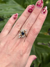 Vintage Retro Sapphire & Diamond Cocktail Ring 14K Yellow Gold