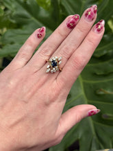 Vintage Retro Sapphire & Diamond Cocktail Ring 14K Yellow Gold