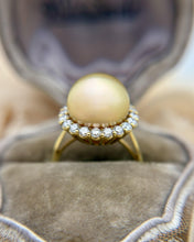 Vintage 18k Yellow Gold South Sea Golden Pearl Diamond Halo Ring