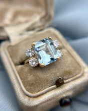Vintage 4.5 Carat Aquamarine & Diamond Cocktail Ring 14K Yellow Gold
