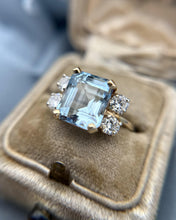 Vintage 4.5 Carat Aquamarine & Diamond Cocktail Ring 14K Yellow Gold