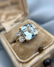 Vintage 4.5 Carat Aquamarine & Diamond Cocktail Ring 14K Yellow Gold