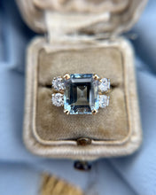 Vintage 4.5 Carat Aquamarine & Diamond Cocktail Ring 14K Yellow Gold