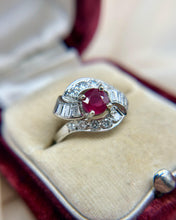 Vintage 14k White Gold 1 Carat Ruby & Diamond Cocktail Ring