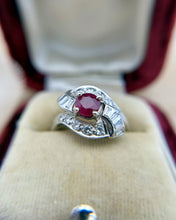 Vintage 14k White Gold 1 Carat Ruby & Diamond Cocktail Ring