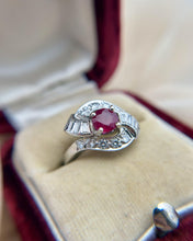 Vintage 14k White Gold 1 Carat Ruby & Diamond Cocktail Ring
