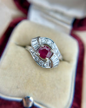 Vintage 14k White Gold 1 Carat Ruby & Diamond Cocktail Ring
