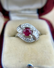 Vintage 14k White Gold 1 Carat Ruby & Diamond Cocktail Ring