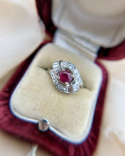 Vintage 14k White Gold 1 Carat Ruby & Diamond Cocktail Ring