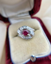 Vintage 14k White Gold 1 Carat Ruby & Diamond Cocktail Ring