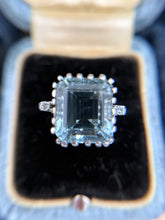 Vintage 7.5 Carat Aquamarine & Diamond Cocktail Ring 14K White Gold