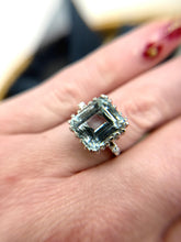 Vintage 7.5 Carat Aquamarine & Diamond Cocktail Ring 14K White Gold