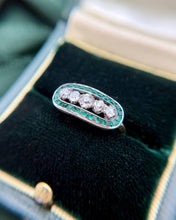 Vintage 14k Yellow Gold Emerald & Diamond Cocktail Ring