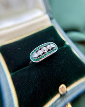 Vintage 14k Yellow Gold Emerald & Diamond Cocktail Ring