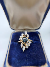Vintage Retro Sapphire & Diamond Cocktail Ring 14K Yellow Gold