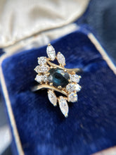 Vintage Retro Sapphire & Diamond Cocktail Ring 14K Yellow Gold