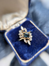 Vintage Retro Sapphire & Diamond Cocktail Ring 14K Yellow Gold
