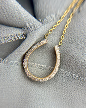 Vintage 14k Yellow Gold Diamond Horseshoe Necklace