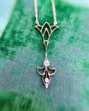 Vintage 10k Rose Gold Lavalier Diamond & Peral Necklace