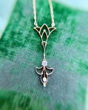 Vintage 10k Rose Gold Lavalier Diamond & Peral Necklace