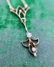 Vintage 10k Rose Gold Lavalier Diamond & Peral Necklace