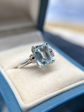 Vintage 2.5 Carat Aquamarine & Diamond Ring 14K White Gold