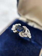 Vintage Sapphire Cocktail Ring 18K White Gold