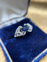 Vintage Sapphire Cocktail Ring 18K White Gold