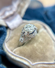 Vintage Art Deco 1.37 Carat Old European Diamond & Sapphire Engagement Ring GIA