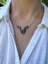 Vintage Sapphire & Diamond Cluster Necklace 14K Yellow Gold