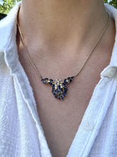 Vintage Sapphire & Diamond Cluster Necklace 14K Yellow Gold