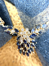 Vintage Sapphire & Diamond Cluster Necklace 14K Yellow Gold