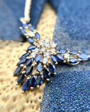 Vintage Sapphire & Diamond Cluster Necklace 14K Yellow Gold