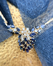 Vintage Sapphire & Diamond Cluster Necklace 14K Yellow Gold