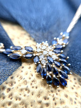Vintage Sapphire & Diamond Cluster Necklace 14K Yellow Gold
