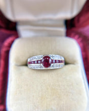 Estate Ruby & Diamond 18k White Gold Ring
