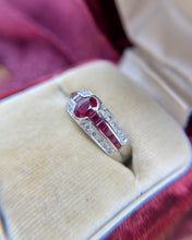 Estate Ruby & Diamond 18k White Gold Ring