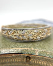 Two Toned Diamond Filigree Style Bangle Bracelet 14K Gold
