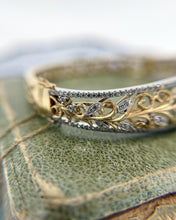 Two Toned Diamond Filigree Style Bangle Bracelet 14K Gold