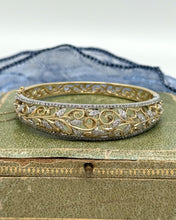 Two Toned Diamond Filigree Style Bangle Bracelet 14K Gold